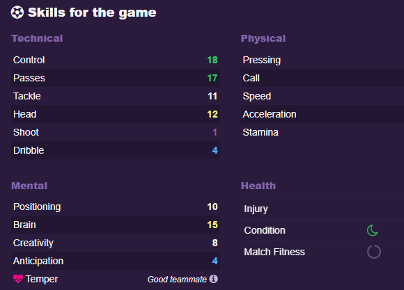 Skills per la partita screenshot